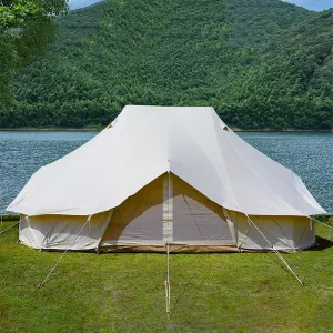 6m Bell Tent, 4 Season Camping Tent, Luxury Canvas Tent with Stove Sockets, Large Room for 8-10 People, Outdoor Camping Wall Tent, Easy to Set Up