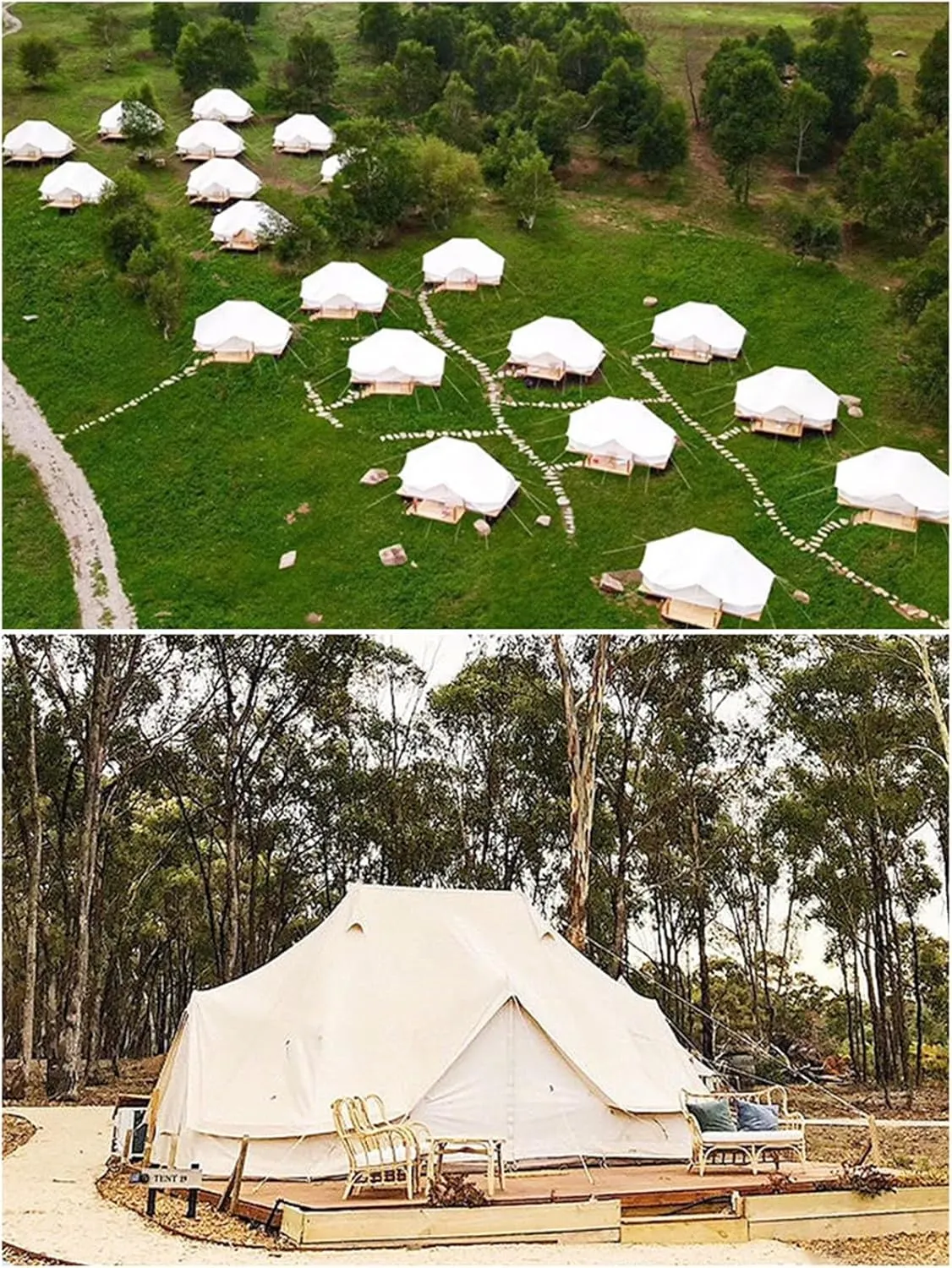 6m Bell Tent, 4 Season Camping Tent, Luxury Canvas Tent with Stove Sockets, Large Room for 8-10 People, Outdoor Camping Wall Tent, Easy to Set Up
