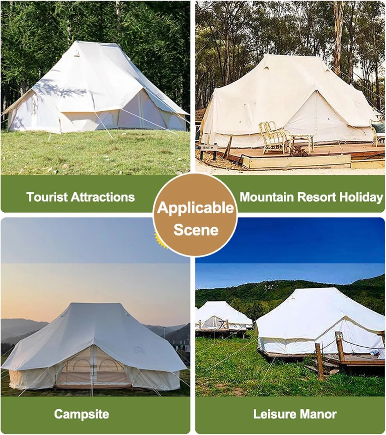 6m Bell Tent, 4 Season Camping Tent, Luxury Canvas Tent with Stove Sockets, Large Room for 8-10 People, Outdoor Camping Wall Tent, Easy to Set Up