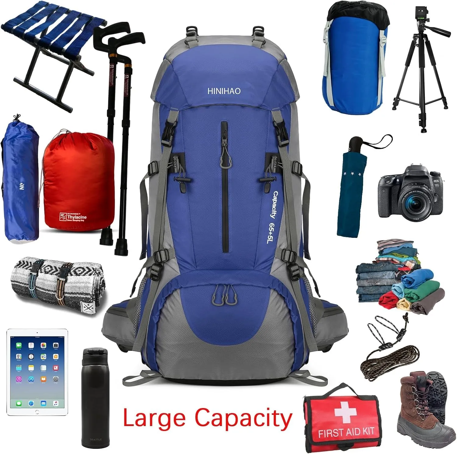 70L Camping Hiking Backpack with Rain Cover Backpacking Backpack for Treeking Outdoor Travel Pack (70L Blue)