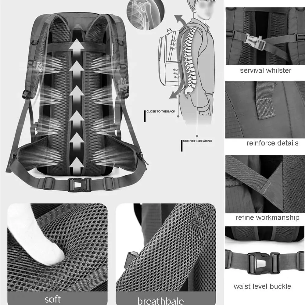 70L Nylon Camping Backpack Travel Bag with Rain Cover Outdoor Hiking Daypack Mountaineering Backpack Shoulder Bags