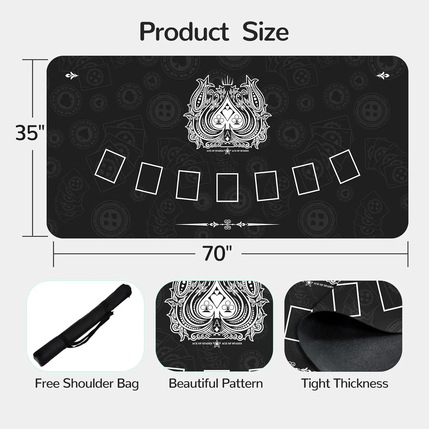 70" x 35" Waterproof Poker Table Mat, Super Soft Texas Hold'em Poker Mat with Smooth Premium Surface,Portable Zipper Handbag for Parties, Home Entertainment, Blackjack/Casino Game Night