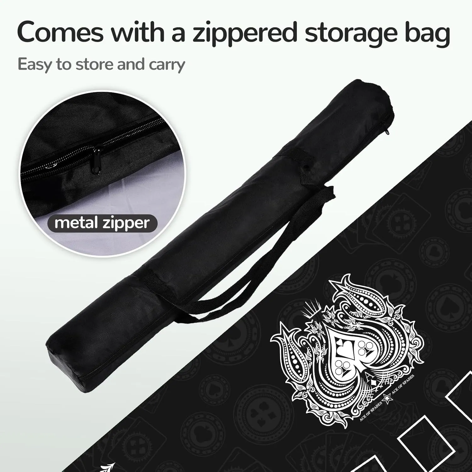 70" x 35" Waterproof Poker Table Mat, Super Soft Texas Hold'em Poker Mat with Smooth Premium Surface,Portable Zipper Handbag for Parties, Home Entertainment, Blackjack/Casino Game Night