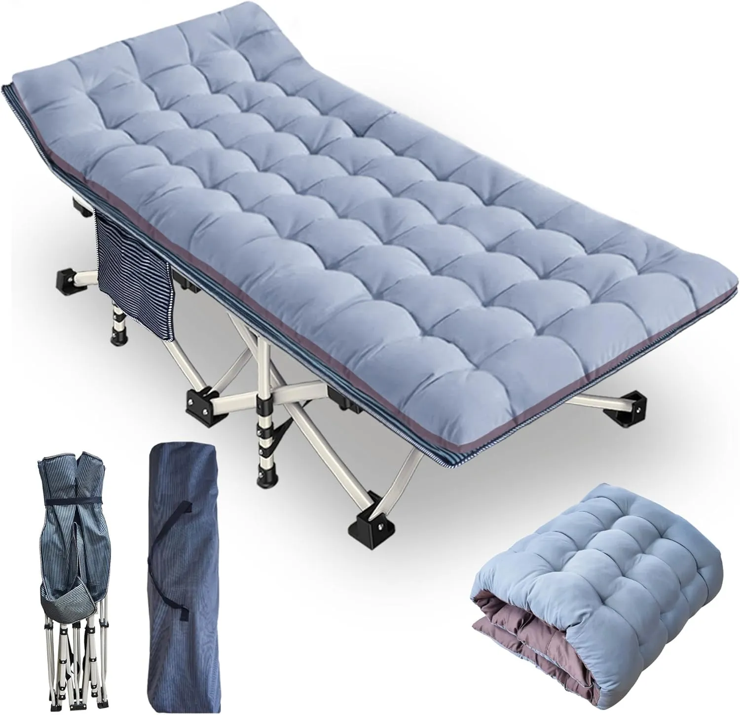 79" L x 32" W x 18" H Oversize Camping Cot with Comfortable Mattress XXL Sleeping Cots for Adults Camping Bed Folding Cot Heavy Duty with Carry Bag for Home Travel Outdoor Indoor