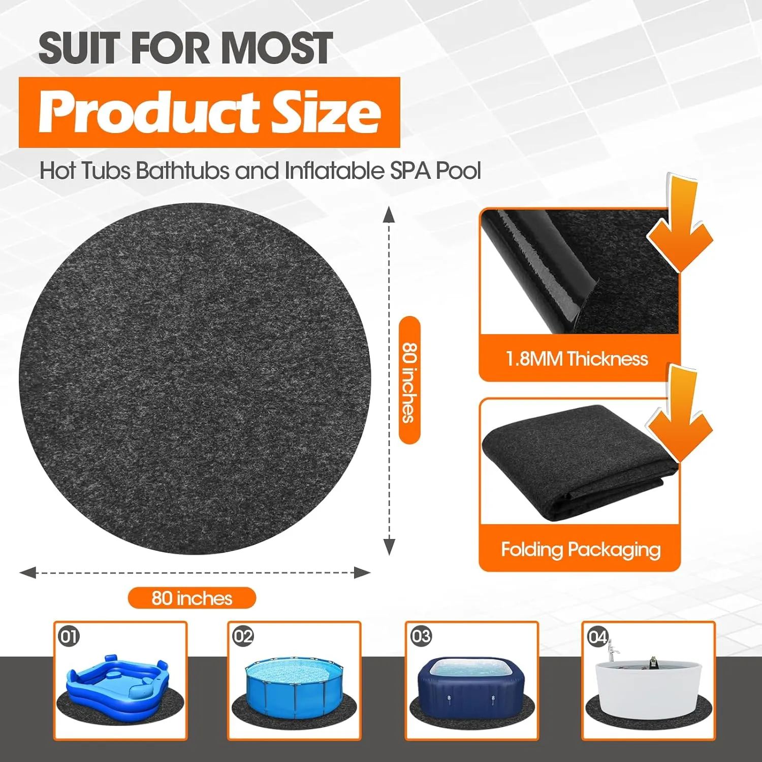 80 Inch Dia Round Inflatable Hot Tub Mat,Extra Large Hot Tub Pad above Ground Pool Protector Mat Outdoor Indoor Flooring Protector Mat for Protect Hot Tub Pool from Wear