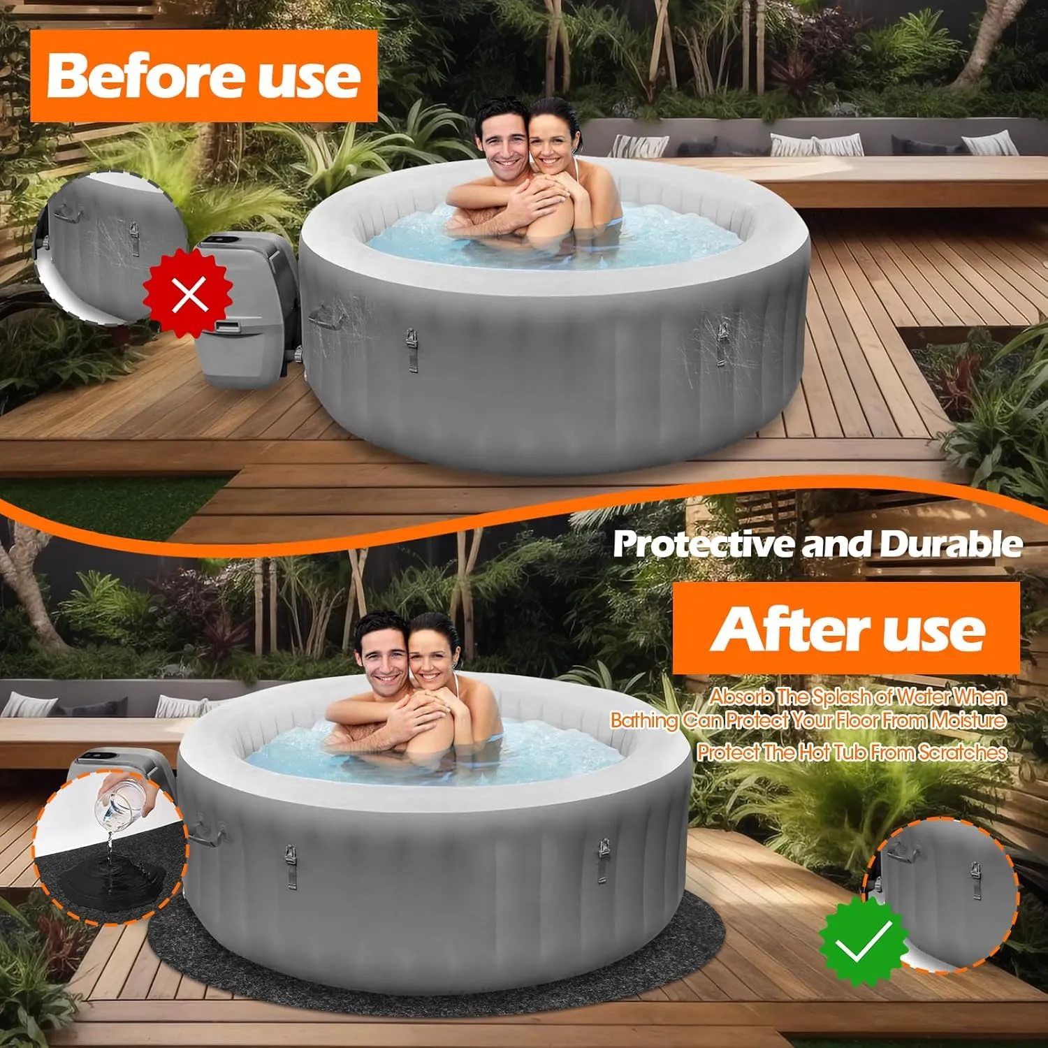 80 Inch Dia Round Inflatable Hot Tub Mat,Extra Large Hot Tub Pad above Ground Pool Protector Mat Outdoor Indoor Flooring Protector Mat for Protect Hot Tub Pool from Wear