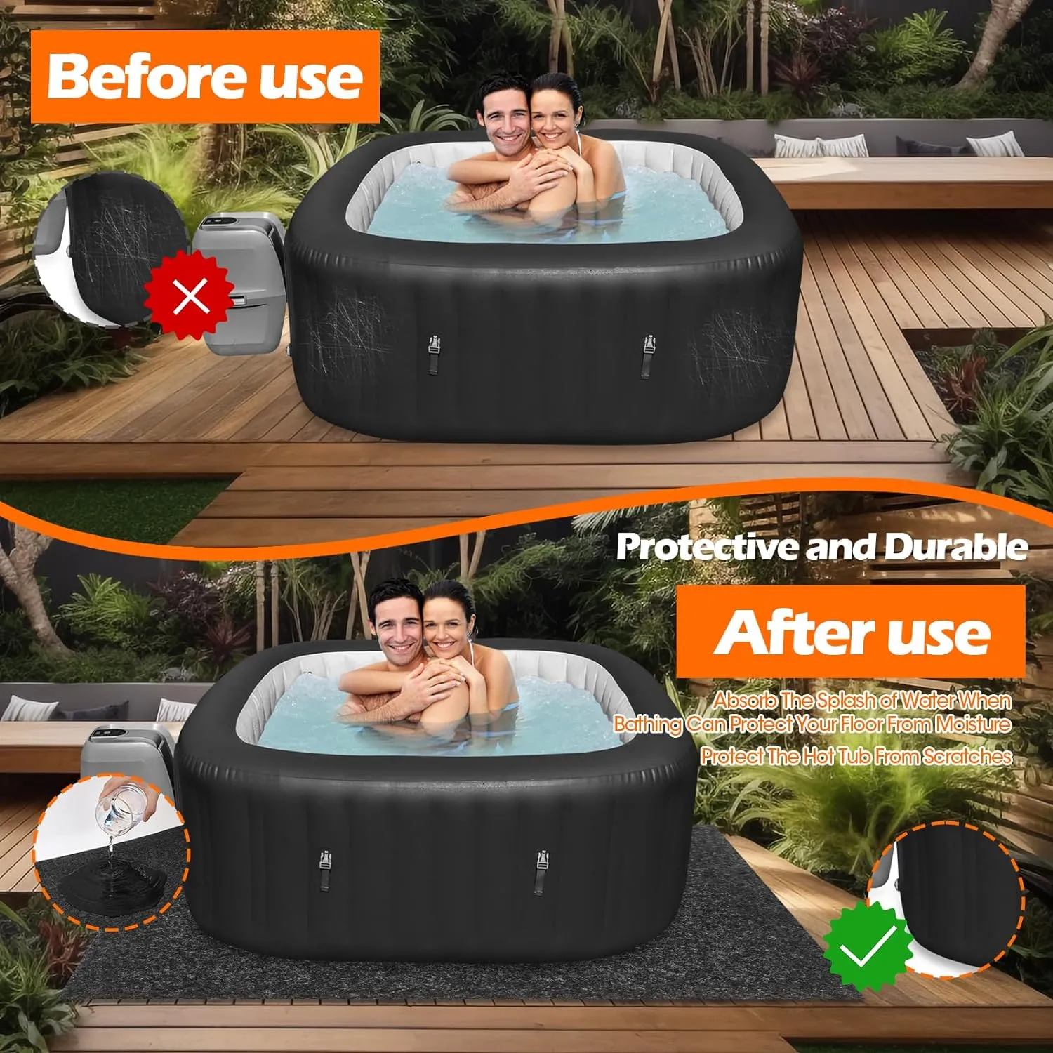 80"X80" Inflatable Hot Tub Pad, Reusable Above Ground Pool Protector, Water-Absorbent Spa Mat for Inflatable Pool Indoor Outdoor