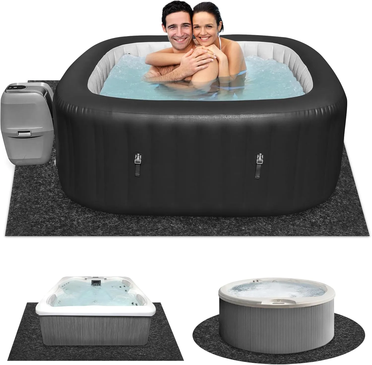 80"X80" Inflatable Hot Tub Pad, Reusable Above Ground Pool Protector, Water-Absorbent Spa Mat for Inflatable Pool Indoor Outdoor