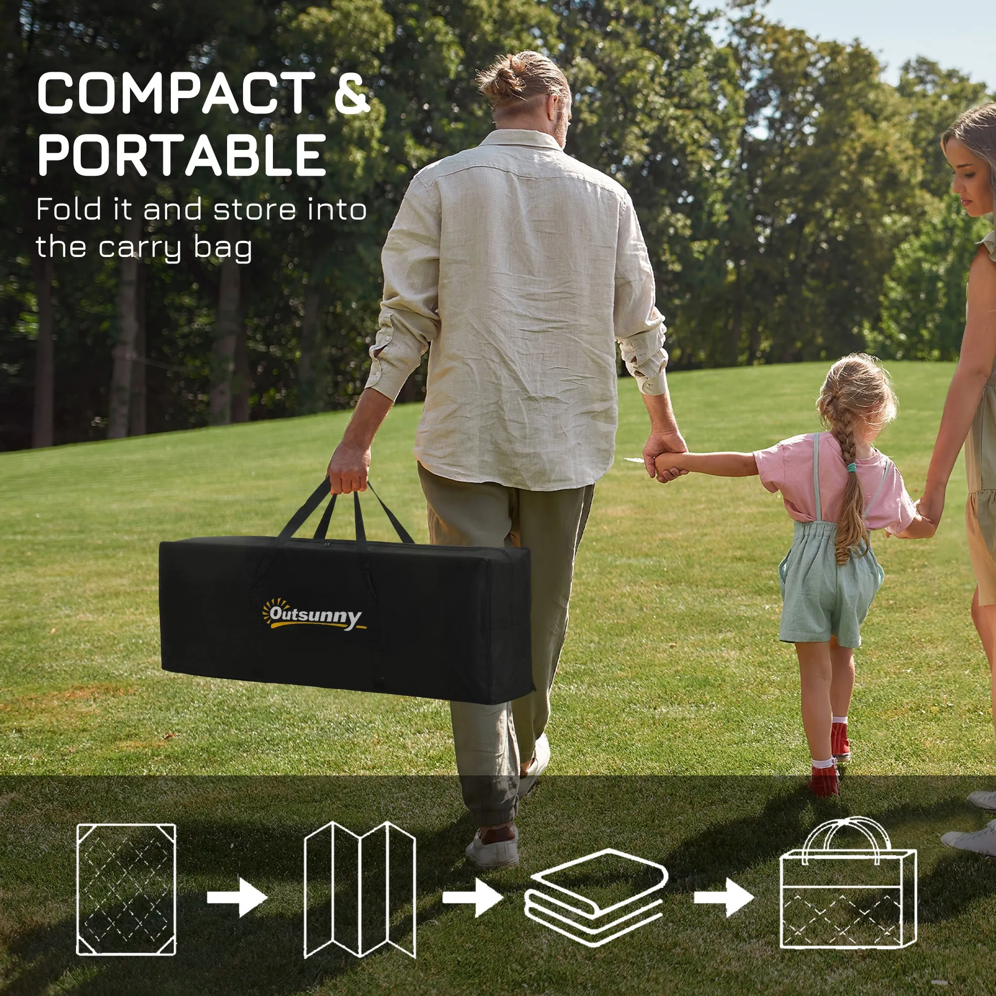 9' x 12' Reversible Mat w/ Carry Bag, Geometric Waterproof RV Rug for Backyard, Black & Grey
