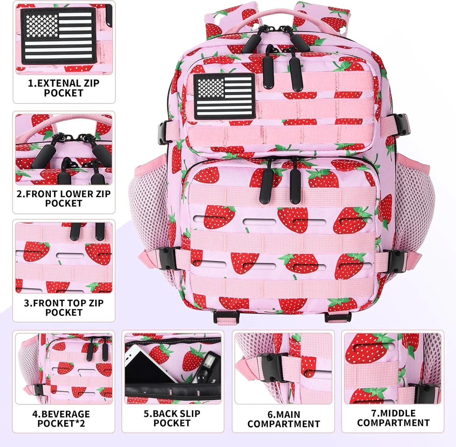 9L Tactical Assault Backpack Gym Backpack Hiking Travel Backpack Camping Backpack (Strawberry)