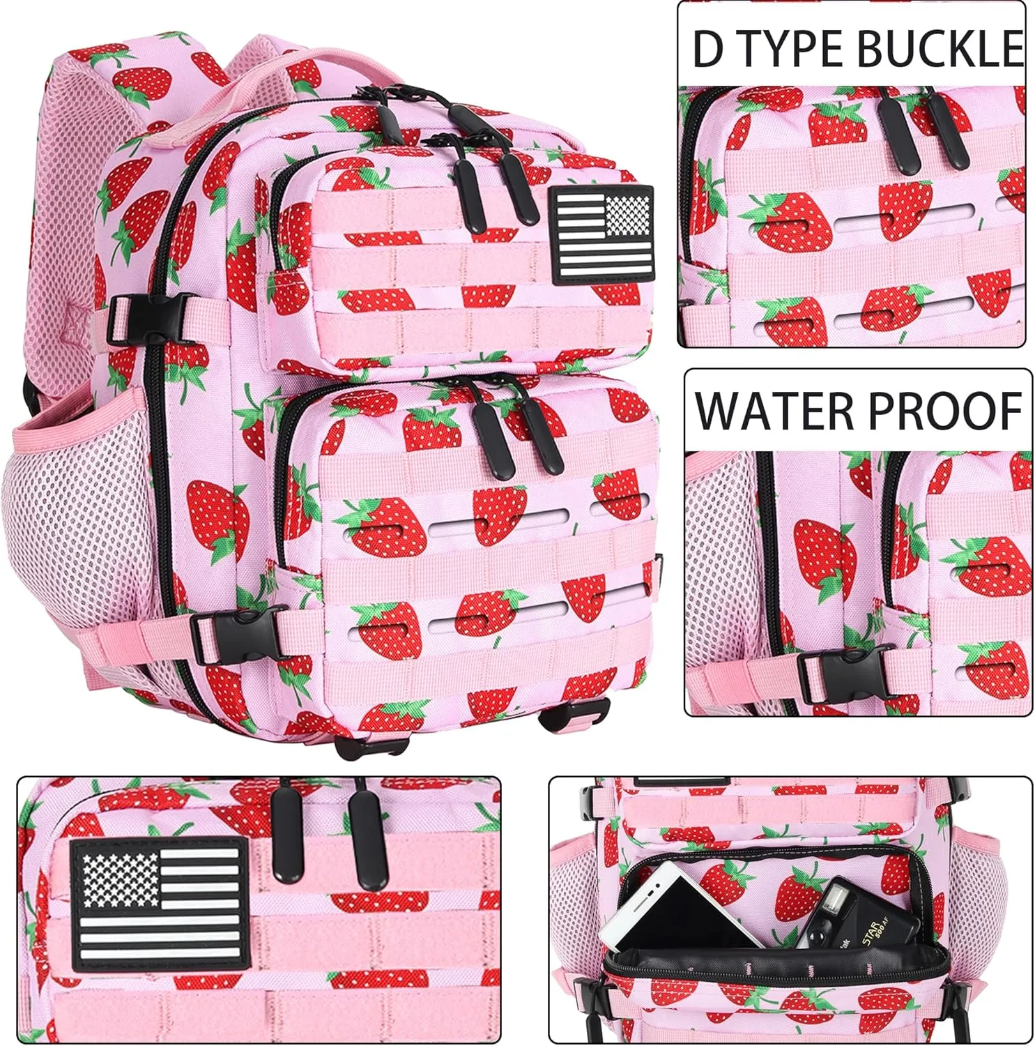 9L Tactical Assault Backpack Gym Backpack Hiking Travel Backpack Camping Backpack (Strawberry)