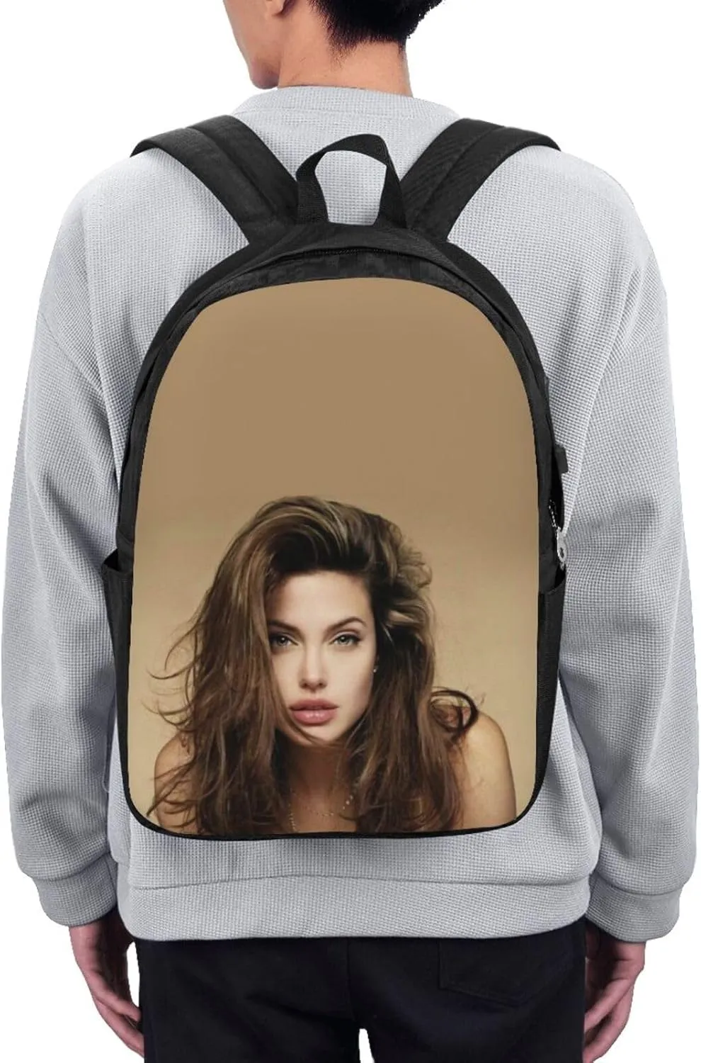 A-ngelina Jolie Simple Large Capacity Backpack, The Whole Bag Is Stylish And Lightweight Black
