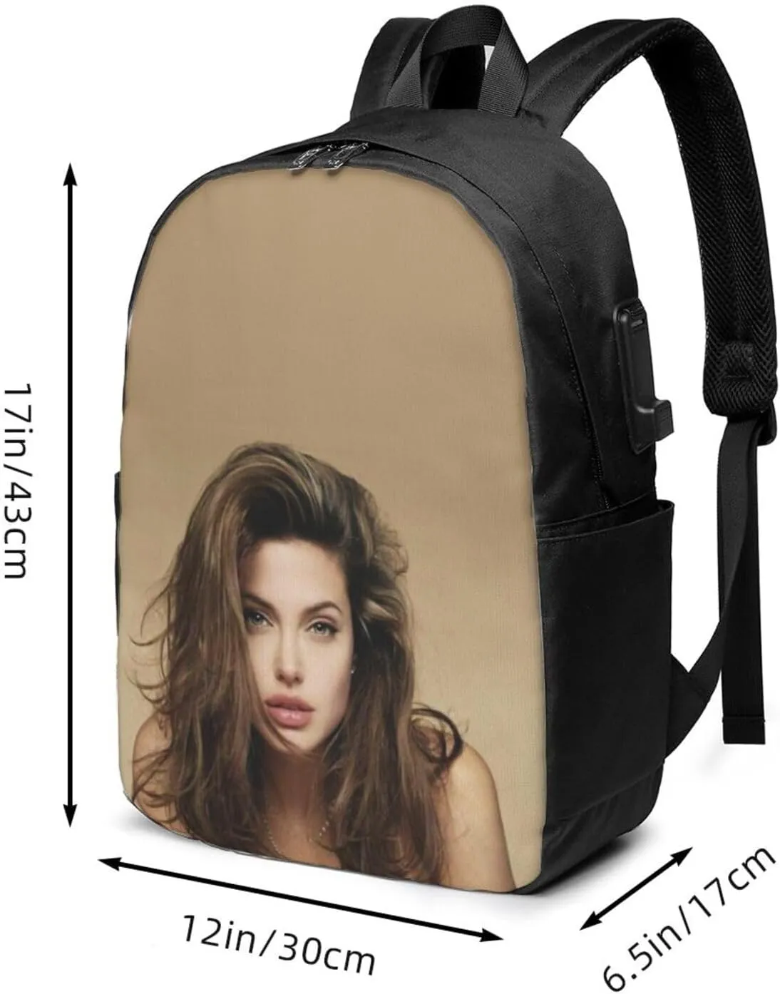 A-ngelina Jolie Simple Large Capacity Backpack, The Whole Bag Is Stylish And Lightweight Black