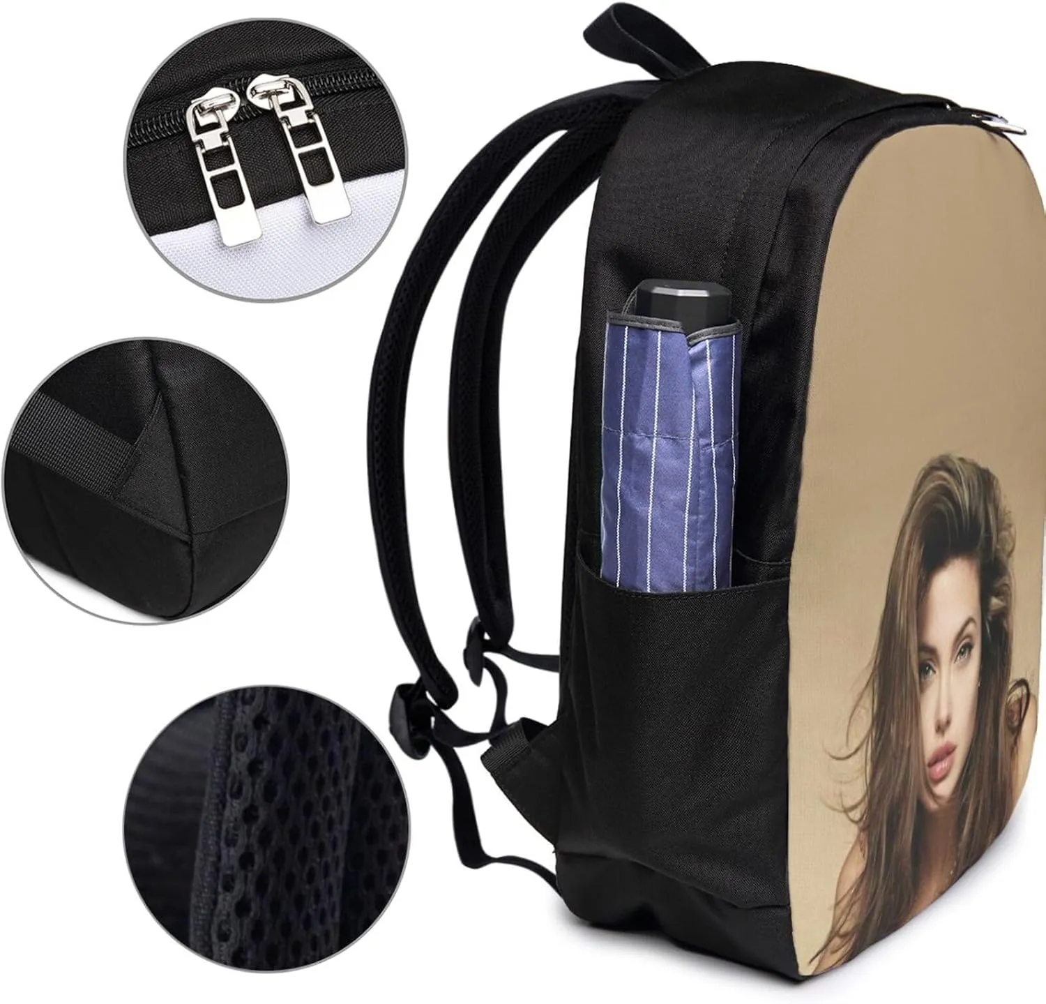 A-ngelina Jolie Simple Large Capacity Backpack, The Whole Bag Is Stylish And Lightweight Black