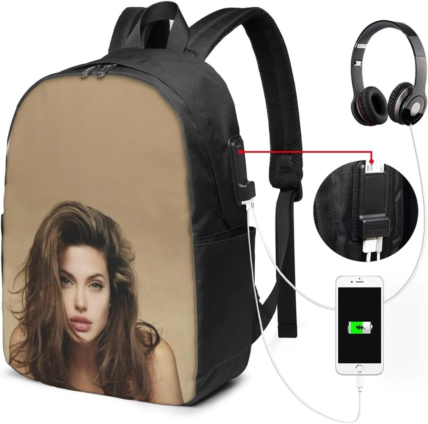 A-ngelina Jolie Simple Large Capacity Backpack, The Whole Bag Is Stylish And Lightweight Black