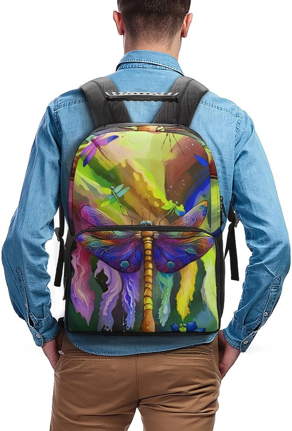 A Vibrant Dragonfly Colorful World Art Daypack Backpack Polyester Multipurpose Anti-Theft Shoulder Bag Big Capacity Gym Outdoor Hiking Backpack With Smooth Zippers