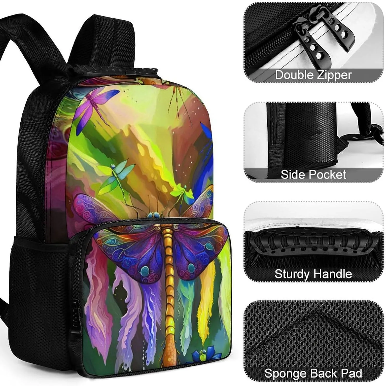 A Vibrant Dragonfly Colorful World Art Daypack Backpack Polyester Multipurpose Anti-Theft Shoulder Bag Big Capacity Gym Outdoor Hiking Backpack With Smooth Zippers