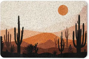 Abstract Desert Cactus Mountain Landscape Door Mat, Mid Century Modern Outdoor Indoor Entrance Welcome Mat, 17x30 Inches