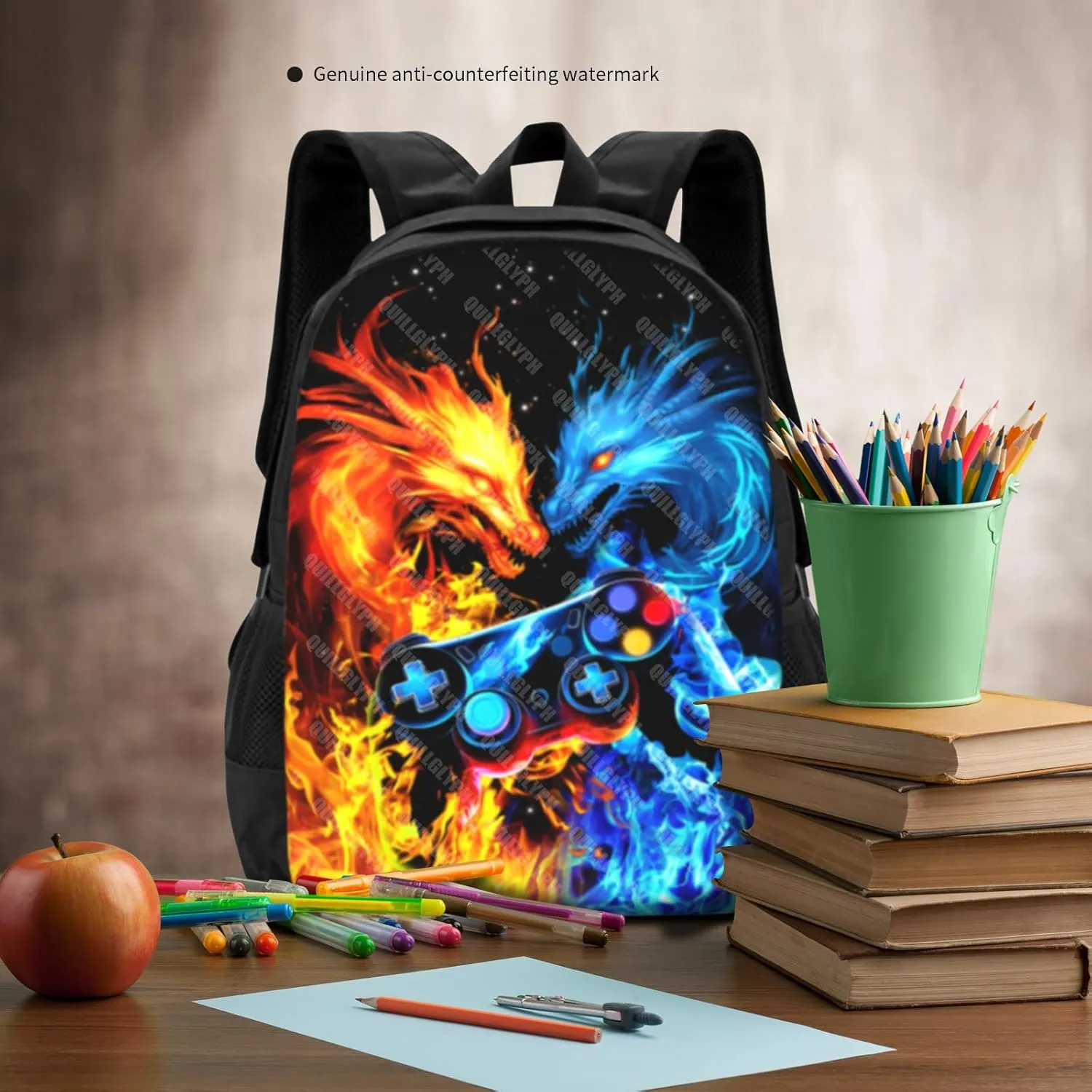 Abstract Gamepad Backpacks School Boys Backpack Ages 8-10 Video Games Gaming Backpack Water Resistant Bags Bookbag Travel Hiking Camping Daypack For Adults Teens Boys Girls
