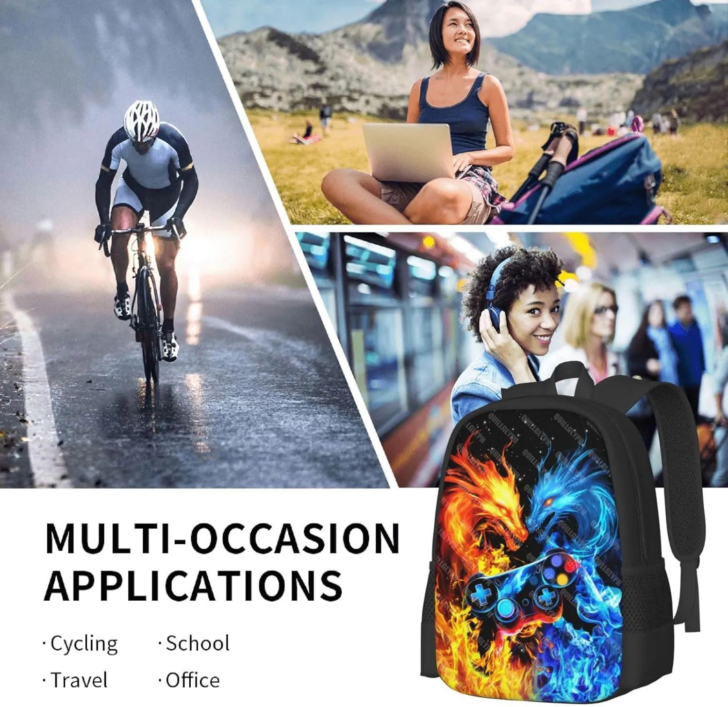 Abstract Gamepad Backpacks School Boys Backpack Ages 8-10 Video Games Gaming Backpack Water Resistant Bags Bookbag Travel Hiking Camping Daypack For Adults Teens Boys Girls