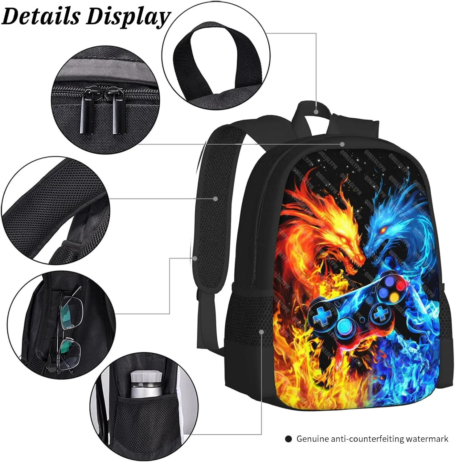 Abstract Gamepad Backpacks School Boys Backpack Ages 8-10 Video Games Gaming Backpack Water Resistant Bags Bookbag Travel Hiking Camping Daypack For Adults Teens Boys Girls
