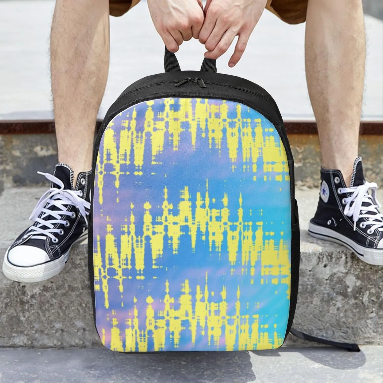 Abstract Yellow Blue Backpack, 17 Inch Travel Business Laptop Backpack For Women Men