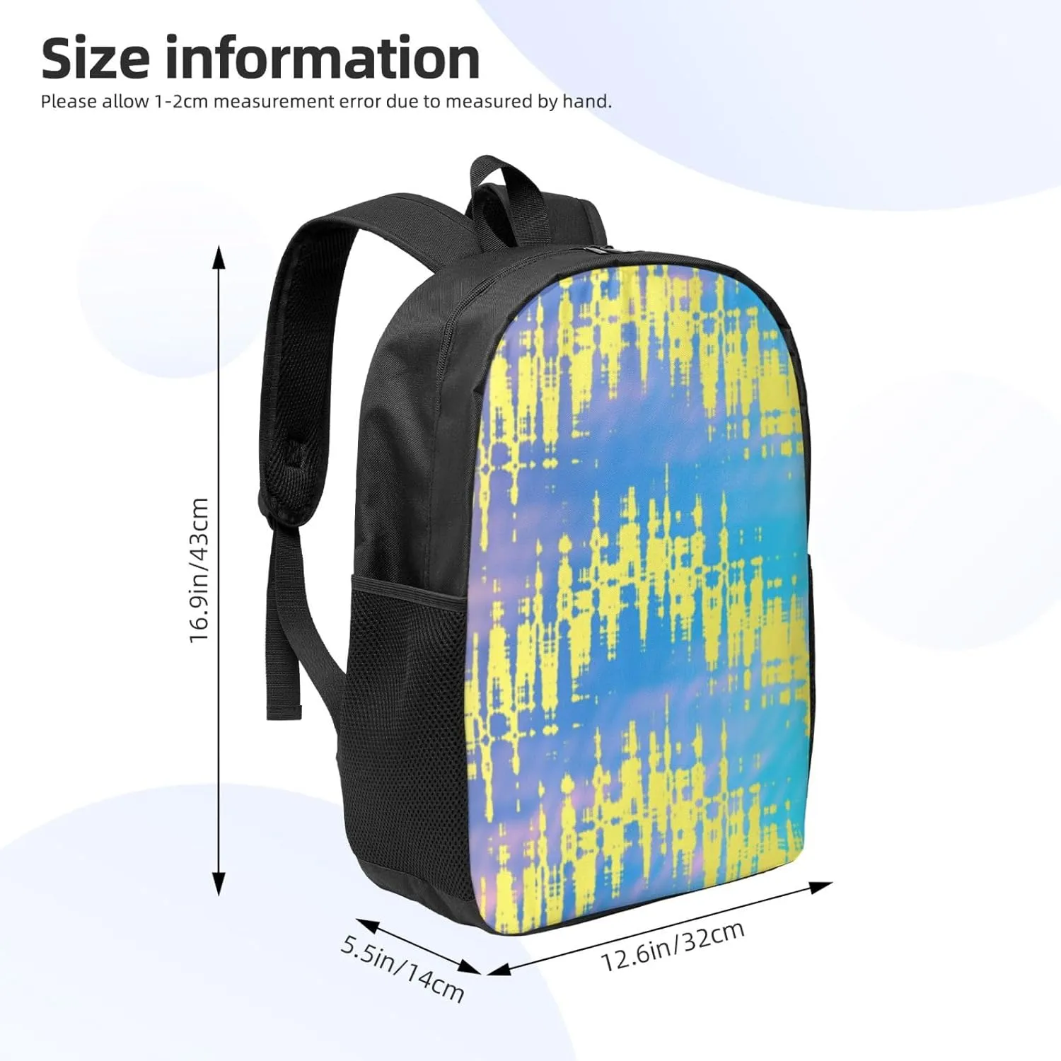 Abstract Yellow Blue Backpack, 17 Inch Travel Business Laptop Backpack For Women Men