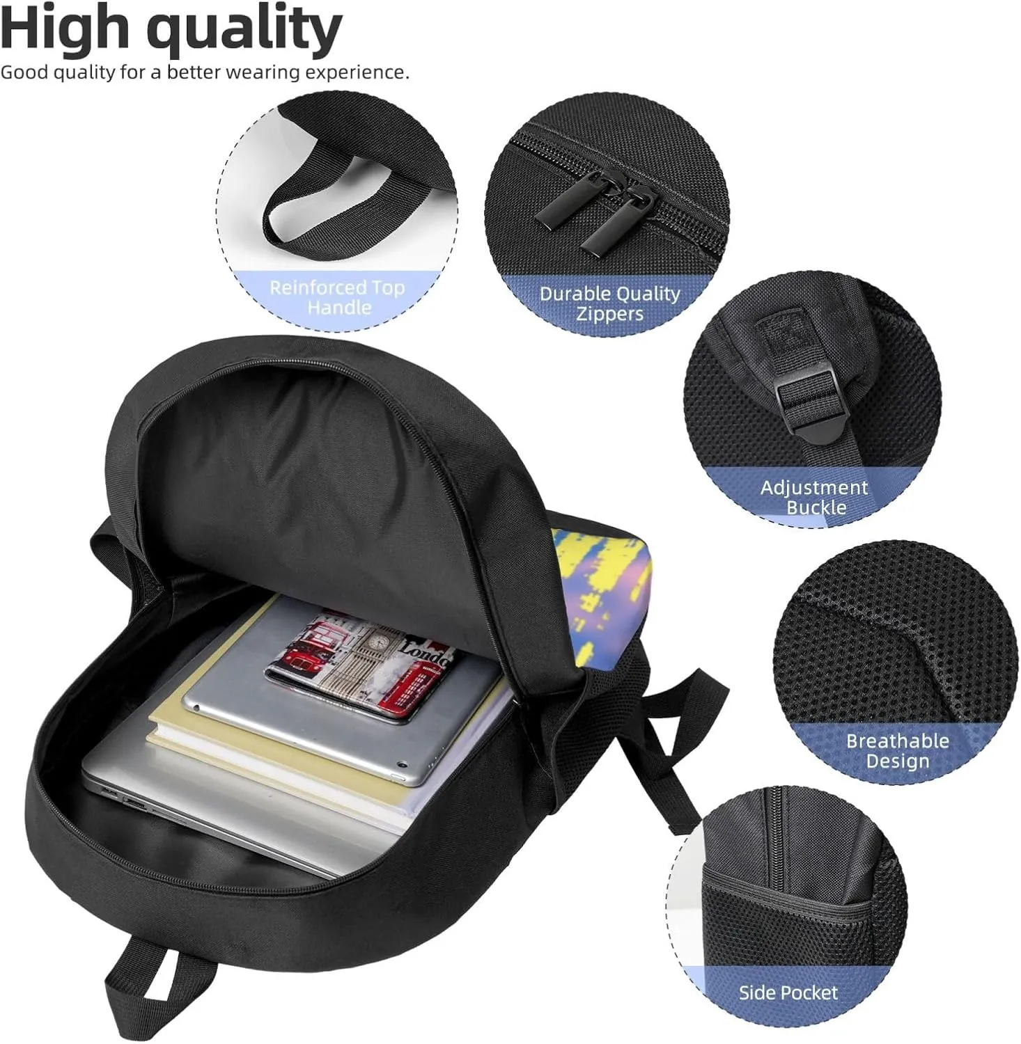 Abstract Yellow Blue Backpack, 17 Inch Travel Business Laptop Backpack For Women Men