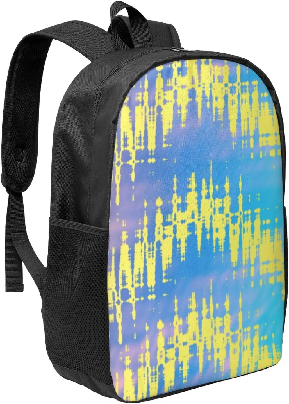 Abstract Yellow Blue Backpack, 17 Inch Travel Business Laptop Backpack For Women Men
