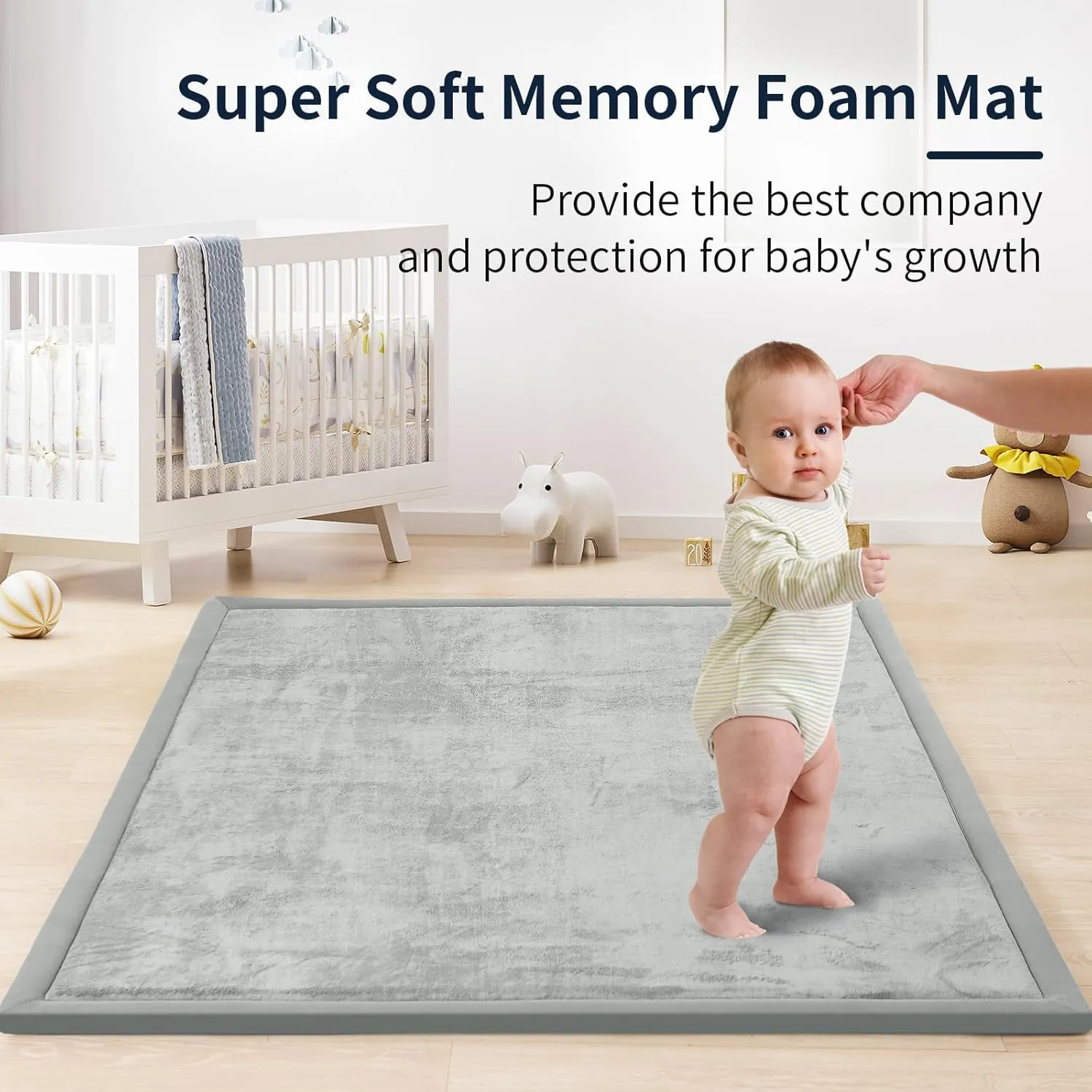 ACOMOPACK Baby Play Mat for Floor 1.3" Thick Memory Foam Play Mat 59"×71" Tummy Time Crawling with Non-Slip Bottom for Living Room,Nursery,Soft Velvet Playpen Mats for Kids,Infants（Light Grey）