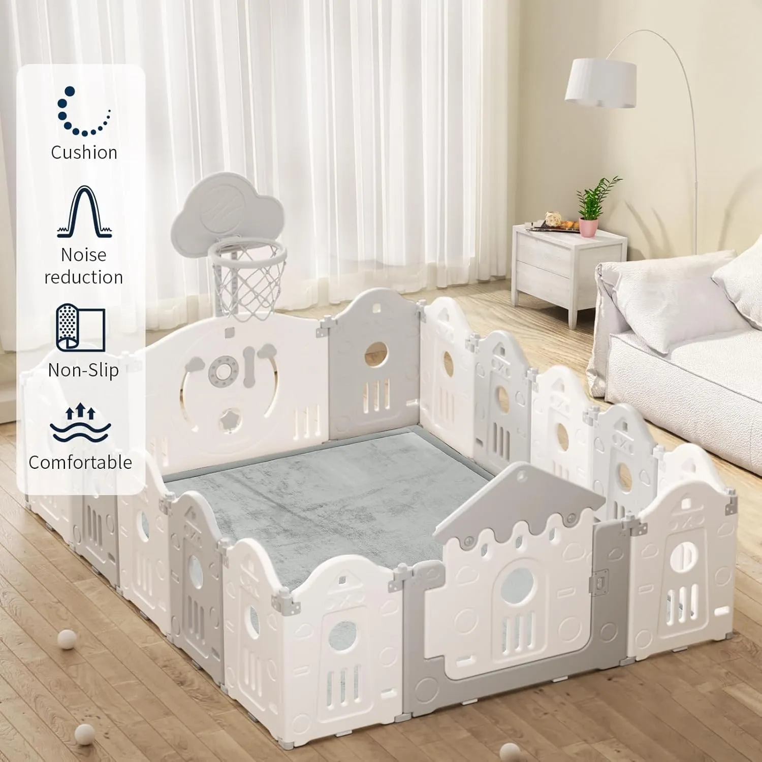 ACOMOPACK Baby Play Mat for Floor 1.3" Thick Memory Foam Play Mat 59"×71" Tummy Time Crawling with Non-Slip Bottom for Living Room,Nursery,Soft Velvet Playpen Mats for Kids,Infants（Light Grey）