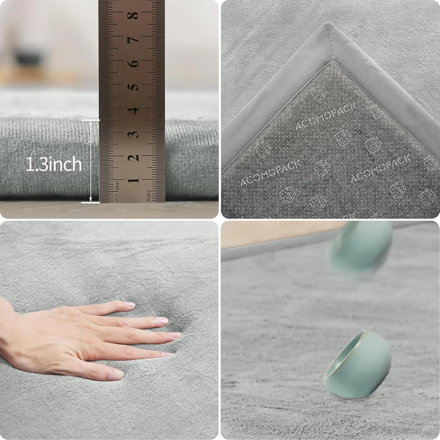 ACOMOPACK Baby Play Mat for Floor 1.3" Thick Memory Foam Play Mat 59"×71" Tummy Time Crawling with Non-Slip Bottom for Living Room,Nursery,Soft Velvet Playpen Mats for Kids,Infants（Light Grey）