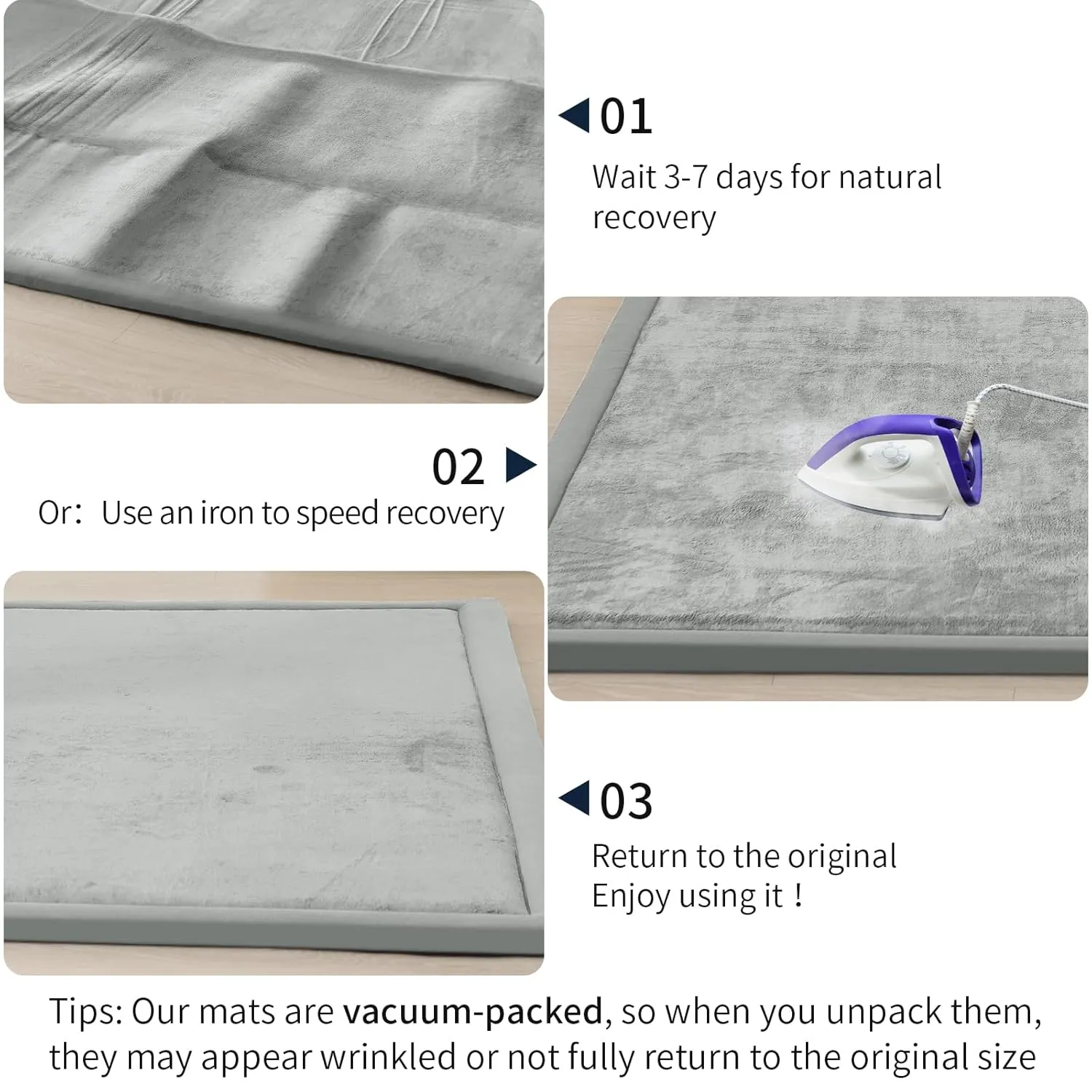 ACOMOPACK Baby Play Mat for Floor 1.3" Thick Memory Foam Play Mat 59"×71" Tummy Time Crawling with Non-Slip Bottom for Living Room,Nursery,Soft Velvet Playpen Mats for Kids,Infants（Light Grey）