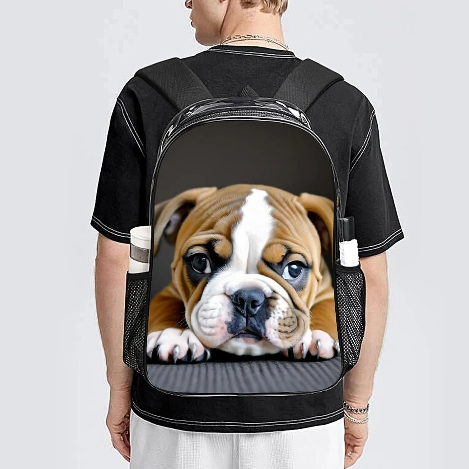 Adults Lightweight English Bulldog Puppy Dog Rucksacks Large Capacity Bookbag Transparent Bag for Trekking Outdoors Bicycle
