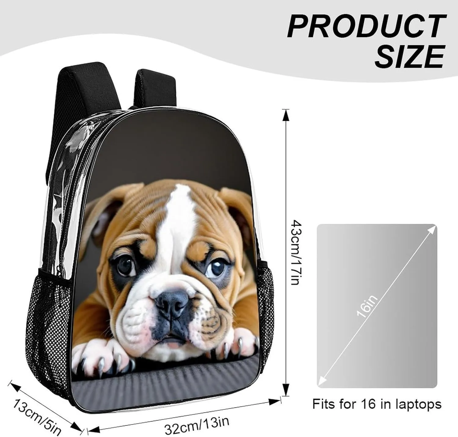 Adults Lightweight English Bulldog Puppy Dog Rucksacks Large Capacity Bookbag Transparent Bag for Trekking Outdoors Bicycle
