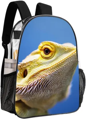 Adults Lightweight Funny Cool Bearded Dragon Lizards Animal Rucksacks Large Capacity Bookbag Transparent Bag for Trekking Outdoors Bicycle