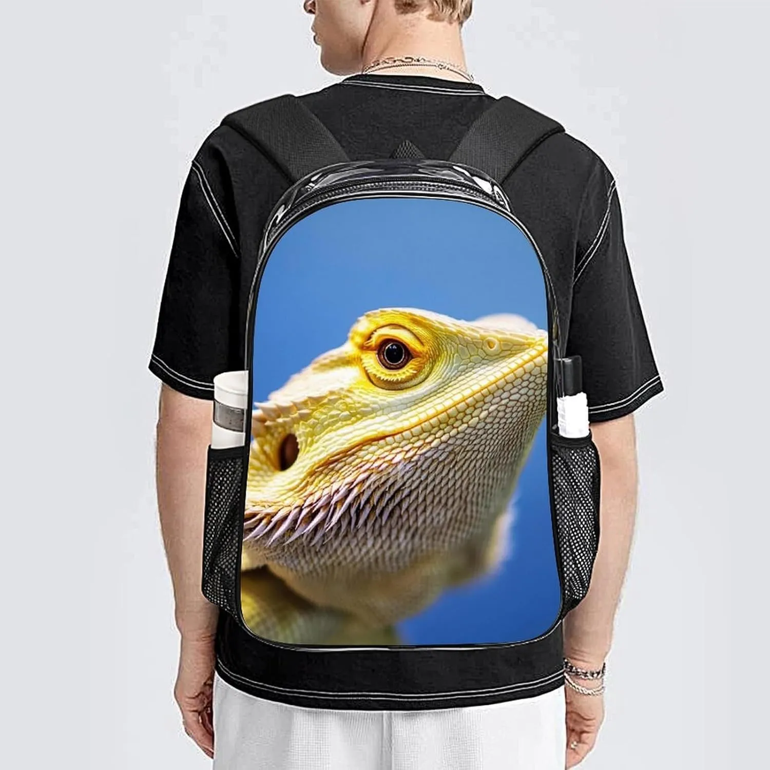 Adults Lightweight Funny Cool Bearded Dragon Lizards Animal Rucksacks Large Capacity Bookbag Transparent Bag for Trekking Outdoors Bicycle