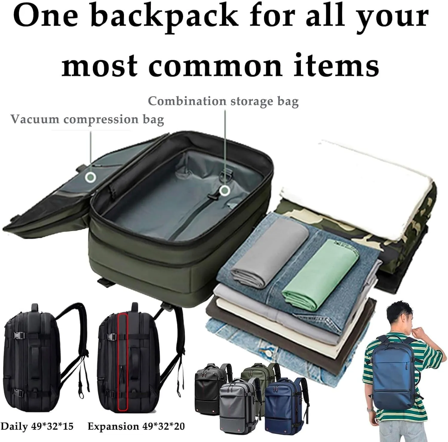 Aeropack Backpack, 60L Vacuum Compression Backpack Travel with Pump Waterproof, Air Vacuum Sealed Backpack Travel (Green)