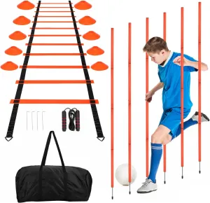 Agility Training Equipment, Agility Training Pole Set Include Agility Ladder 6 Agility Poles Jump Rope 10 Logo Disc Handbag Soccer Practice Speed Training Equipment for Athletes & Kids(Orange)