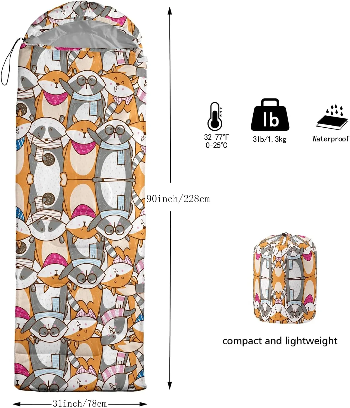 AILONEN Cartoon Camping Sleeping Bag for Boys Girls Adults,Lightweight & Waterproof,3 Season Warm & Cold Weather,Portable,Printed Sleeping Bag,Traveling,Camping,Hiking