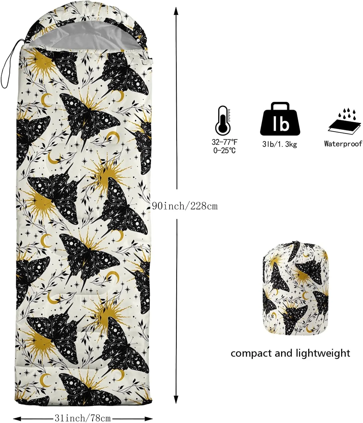 AILONEN Cartorn Plants Camping Sleeping Bags for Adults,3 Season Warm & Cool Weather,Lightweight,Waterproof Sleeping Bags,Camping Gear Equipment