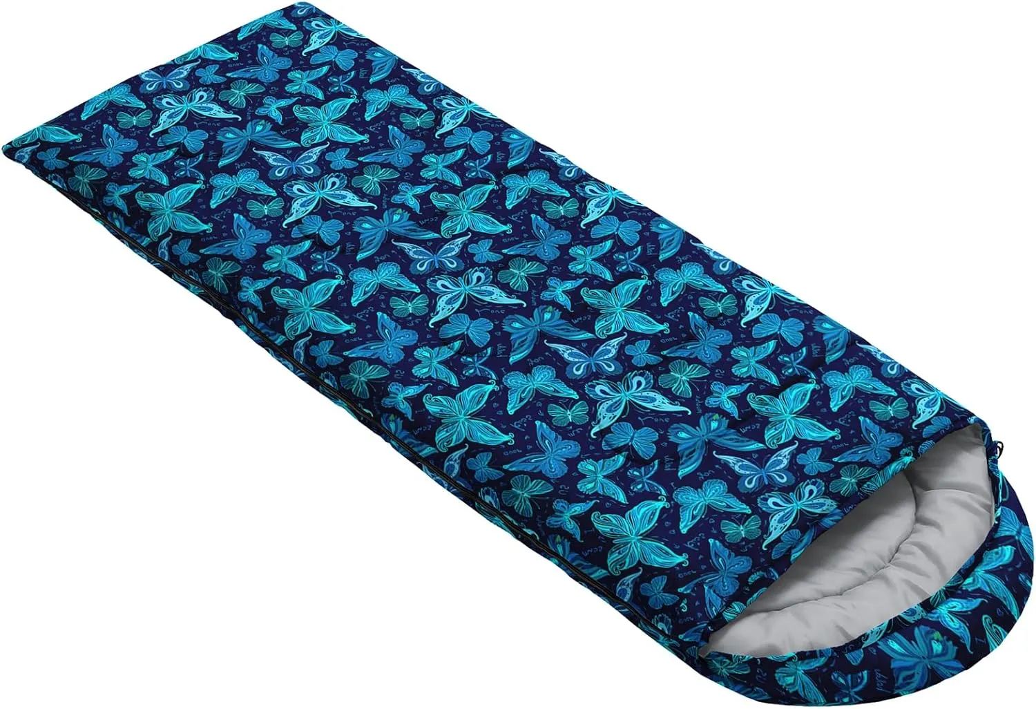 AILONEN Dolphin Camping Sleeping Bag for Boys Girls Adults,Lightweight & Waterproof,3 Season Warm & Cold Weather,Portable,Blue Dolphin Sea Animal Print Sleeping Bag,Traveling,Camping,Hiking