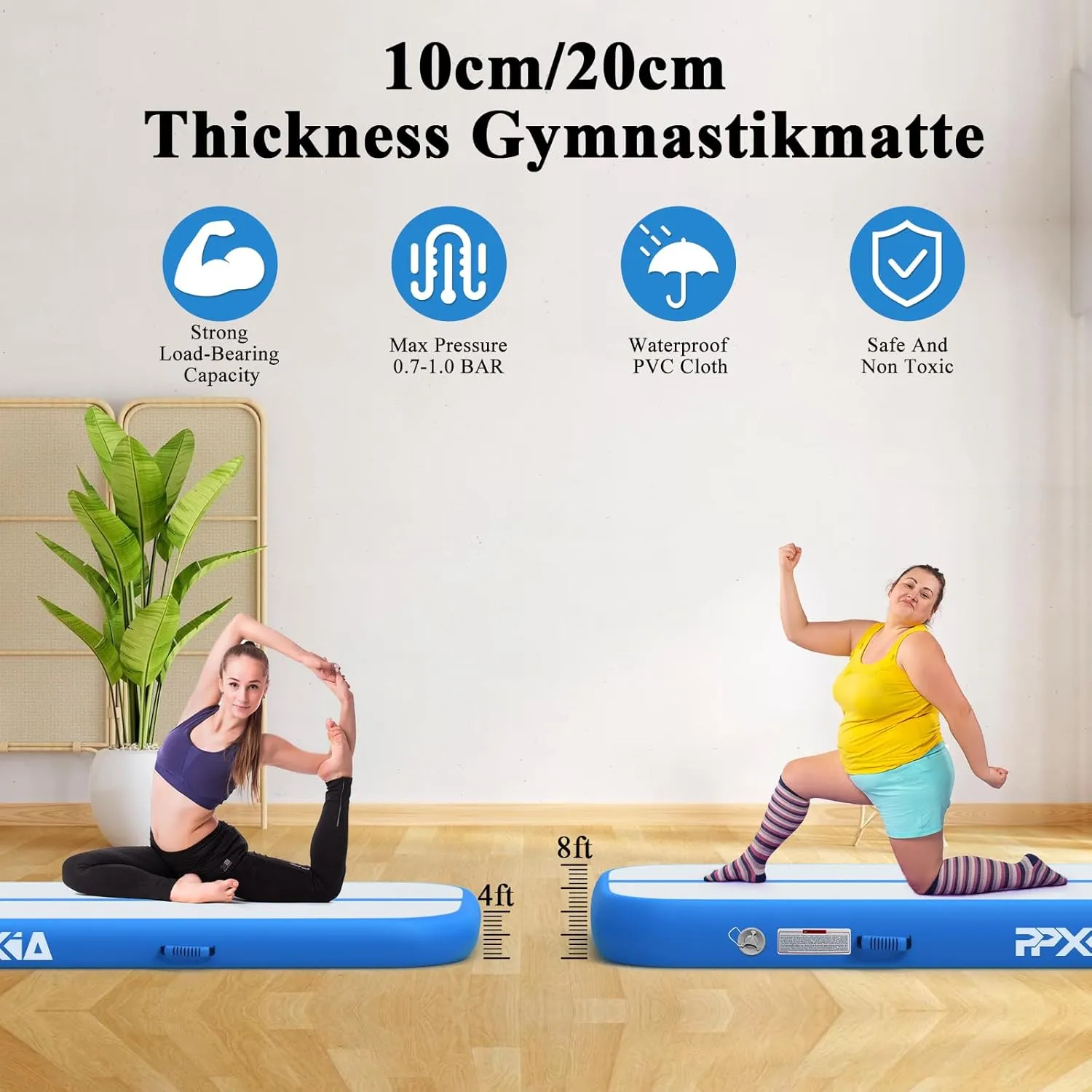 Air Tumble Track Mat 6.6ft 10ft 13ft 16ft 20ft Inflatable Gymnastics Tumbling Mat with Air Pump for Kids Adults, 4/8 inch Thick Gymnastic Mats for Home Use Gym Outdoor Cheerleading Training