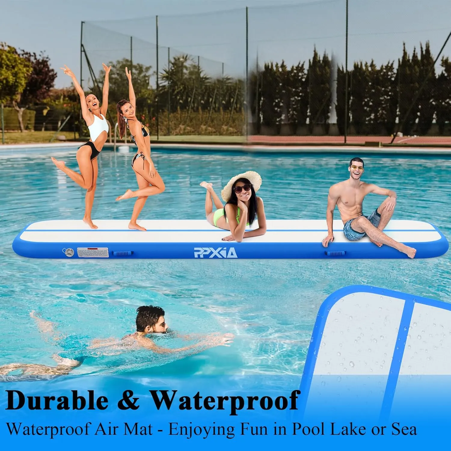 Air Tumble Track Mat 6.6ft 10ft 13ft 16ft 20ft Inflatable Gymnastics Tumbling Mat with Air Pump for Kids Adults, 4/8 inch Thick Gymnastic Mats for Home Use Gym Outdoor Cheerleading Training