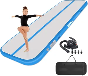 Air Tumble Track Mat 6.6ft 10ft 13ft 16ft 20ft Inflatable Gymnastics Tumbling Mat with Air Pump for Kids Adults, 4/8 inch Thick Gymnastic Mats for Home Use Gym Outdoor Cheerleading Training