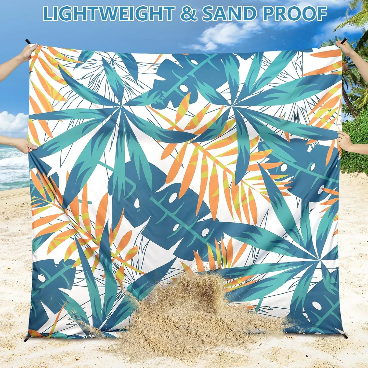 AISPARKY Beach Blanket Waterproof Sandproof Lightweight Durable Compact Sand Free Beach Mat for Beach Festival Travel Camping Hiking Picnic Blanket (W&GN&Y-Palm, 79"×83"(4 Person))