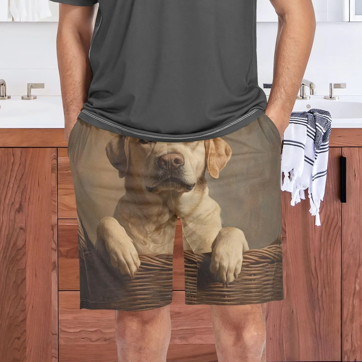 ALAZA Labrador on Basket Men's Pajama Shorts with Pockets