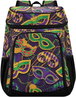 ALAZA Mardi Gras Carnival Masquerade Insulated Cooler Backpack,Reusable Portable Picnic Backpack Soft Cooler Bag Leak Proof Lunch Bag Waterproof Beach Cooler Bag for Women Men