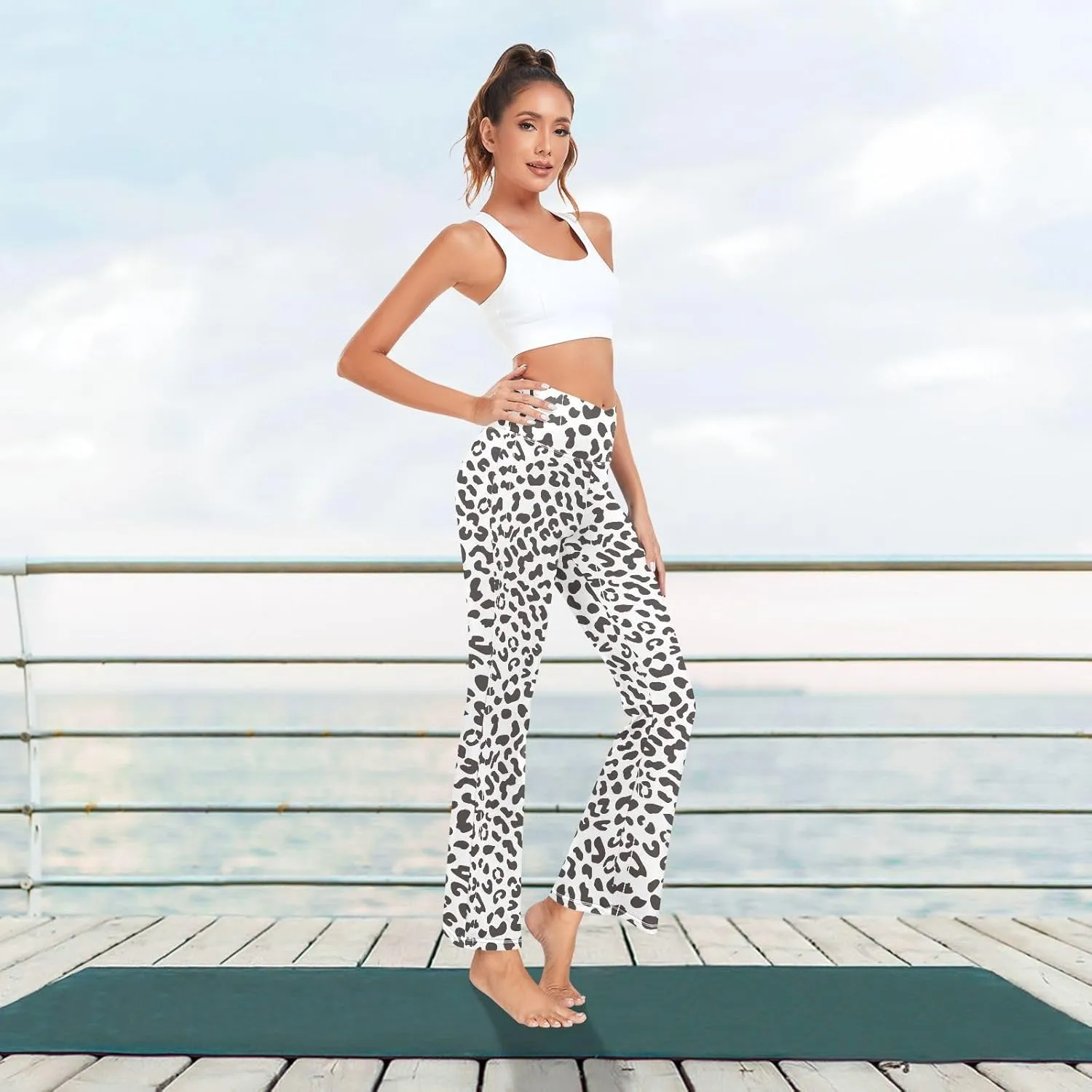 ALAZA Women's Leopard Skin Flare Yoga Pants