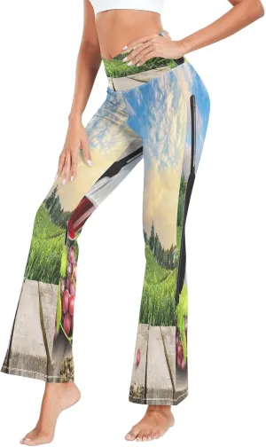 ALAZA Women's Vineyard Wine Bird Grape Flare Yoga Pants
